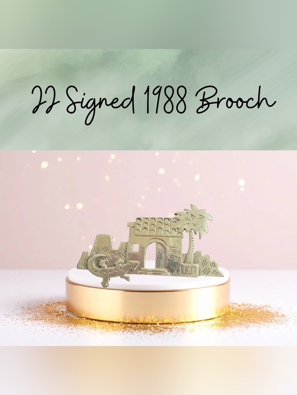 Signed JJ 1988 Lizard And Palm Brooch